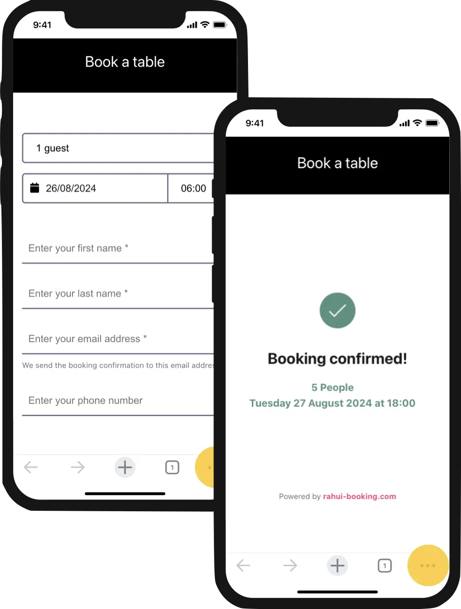 Screenshot of the embeddable Rahui Booking App Booking Widget